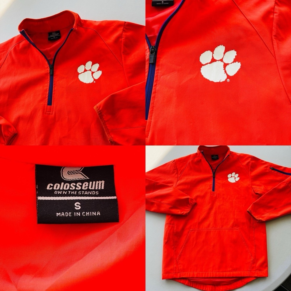 Colosseum Clemson Tigers Quarter Zip Jacket Mens Small Orange Windbreaker NCAA‎